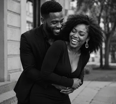 Black couple laughing together, representing Black love and healing